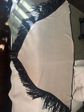 NIC+ZOE Beige Wrap with Black Fringe Trim